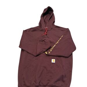 Carhartt Men’s Small Burgundy Pullover Hoodie Sleeve Logo